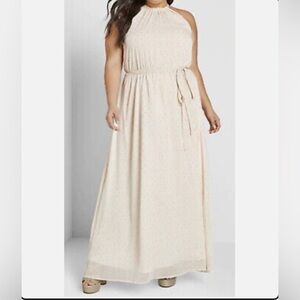 ModCloth Illuminated Elegance Cream + Metallic Chiffon Maxi Dress Size Large NWT